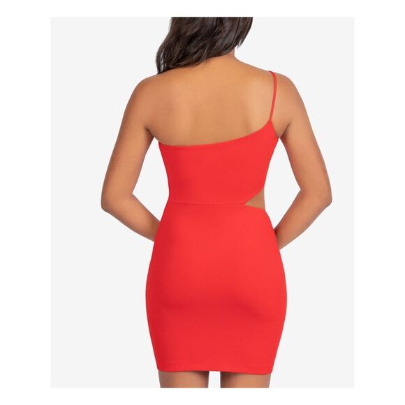 NWT B DARLIN Womens Red Stretch One-shoulder Spaghetti Strap Short Dress 7\8 - Picture 2 of 5